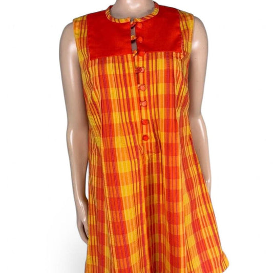 Vintage 60s/70s Plaid Sleeveless Dress with Button Details