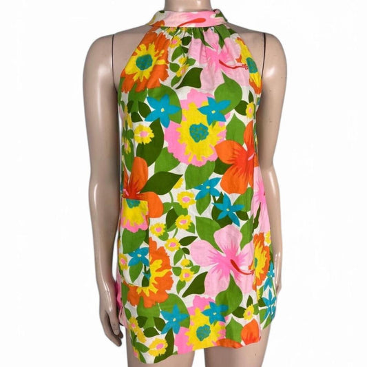 Vintage 60s Saks Fifth Avenue Floral Halter Mini Dress | Size S