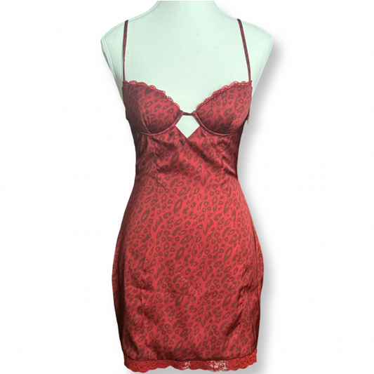 Red Hot Leopard Print Lace-Up Slip Dress | Size S