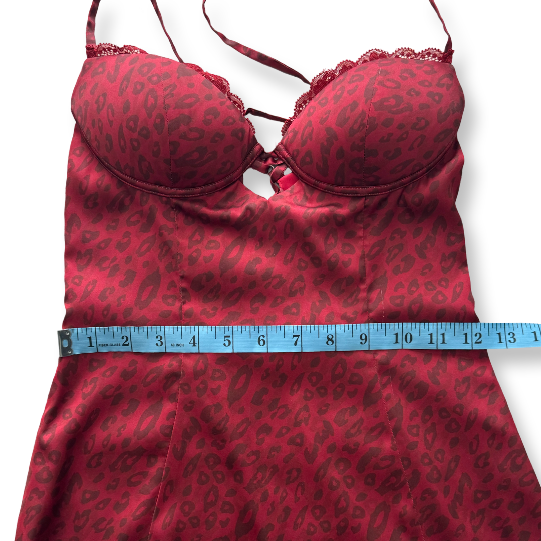 Red Hot Leopard Print Lace-Up Slip Dress | Size S