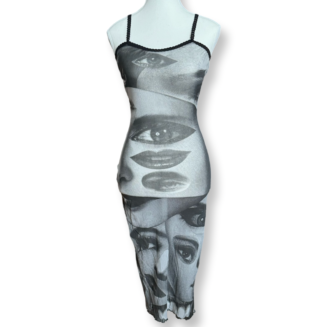 Graphic Eye Print Semi-Sheer Midi Dress | One Size