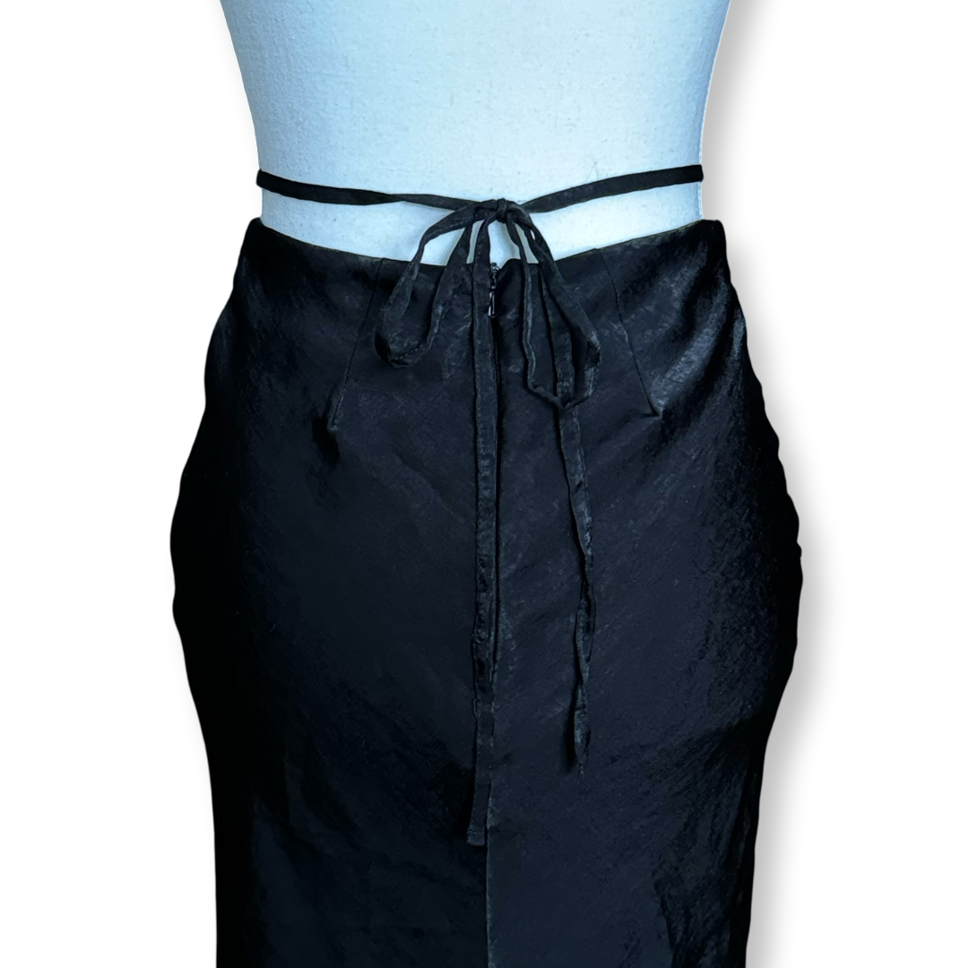 Black Satin Slip Skirt with Crisscross Straps | Size S