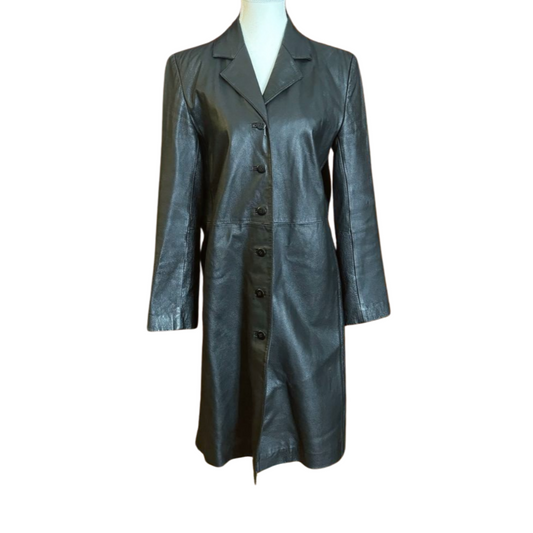 Vintage Leather Button-Down Coat | Size 6