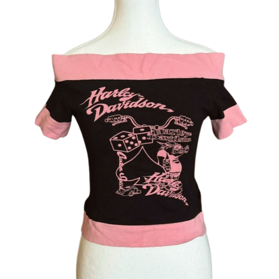 Vintage Harley Davidson Off-Shoulder Graphic Tee | Size S/M