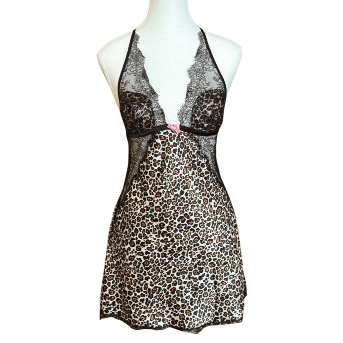 Lingerie Lacey Leopard Print Halter Babydoll Dress | Size S/M