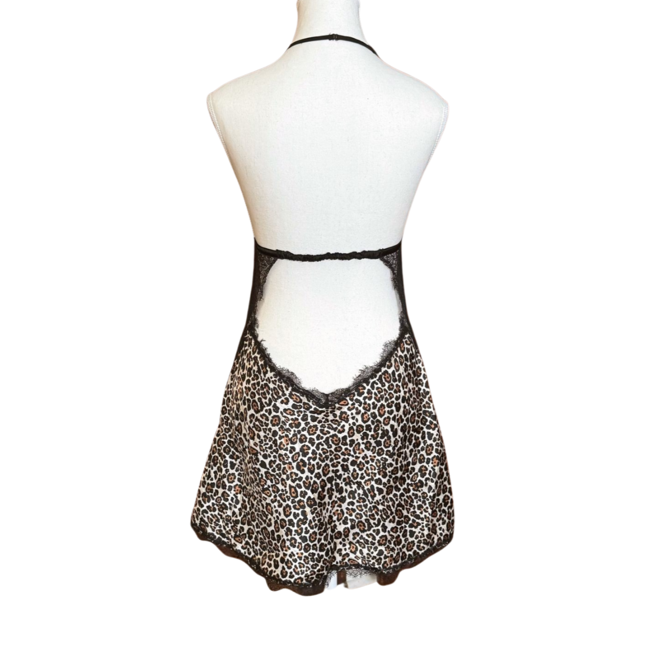 Lingerie Lacey Leopard Print Halter Babydoll Dress | Size S/M