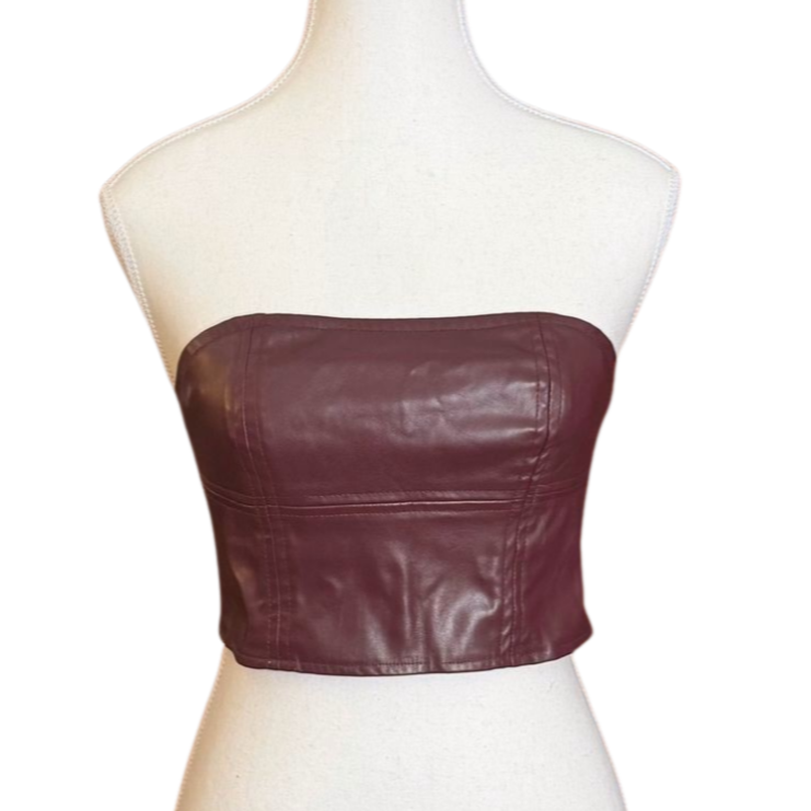 Burgundy Strapless Crop Top | Size XS/S