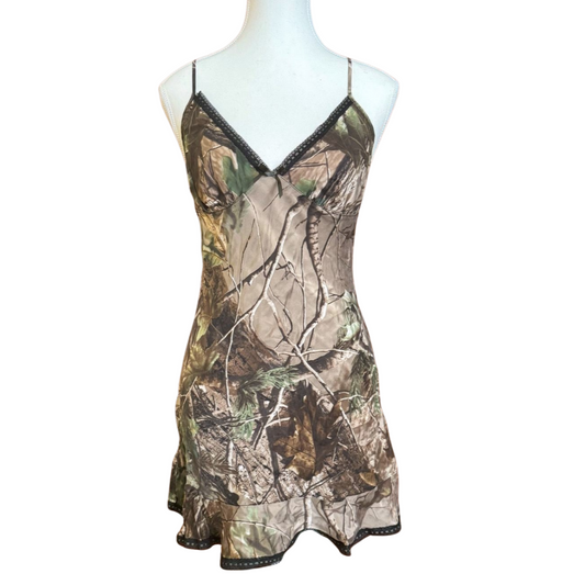 Camo Lace-Trimmed Mini Slip Dress | Size S