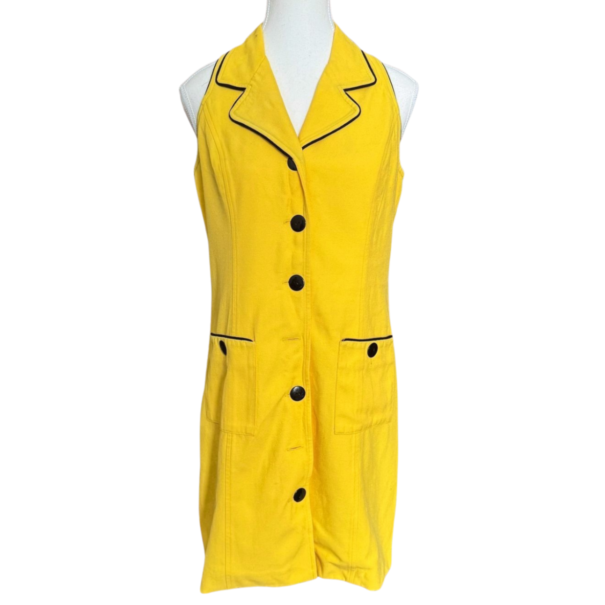 Vintage Yellow Button-Front Dress with Pockets | Size M