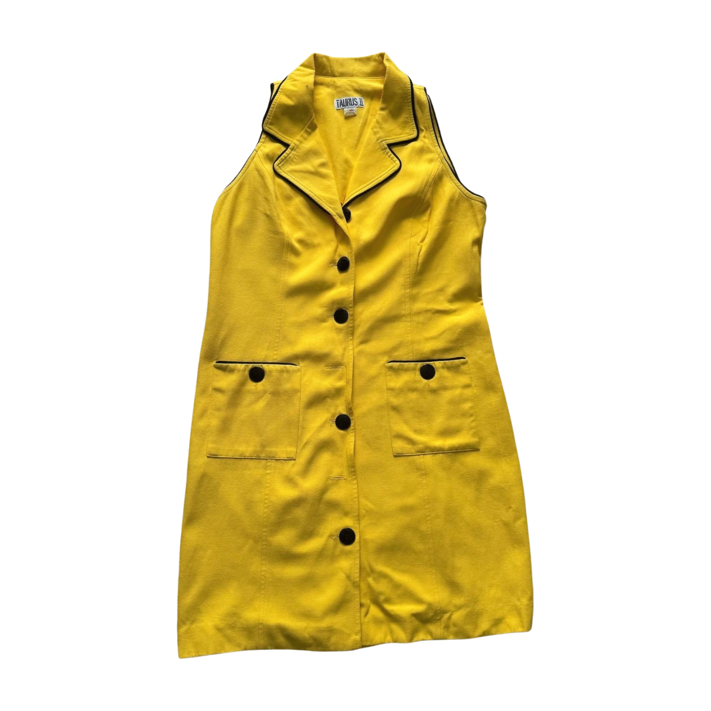 Vintage Yellow Button-Front Dress with Pockets | Size M