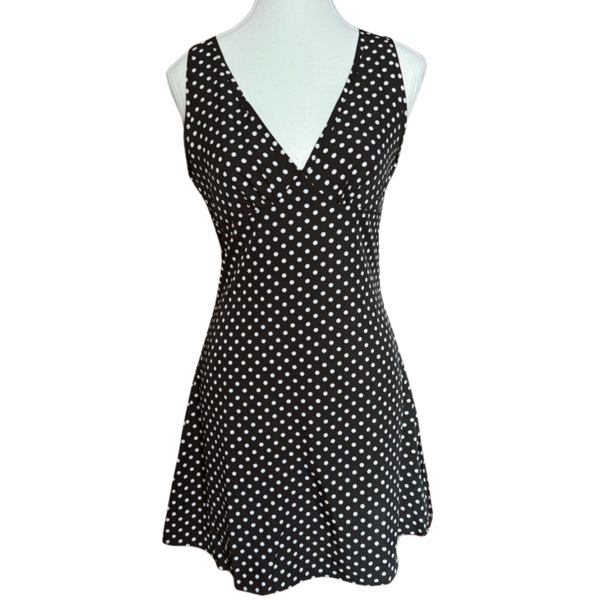 Vintage-Inspired Black & White Polka Dot Mini Dres| Size S