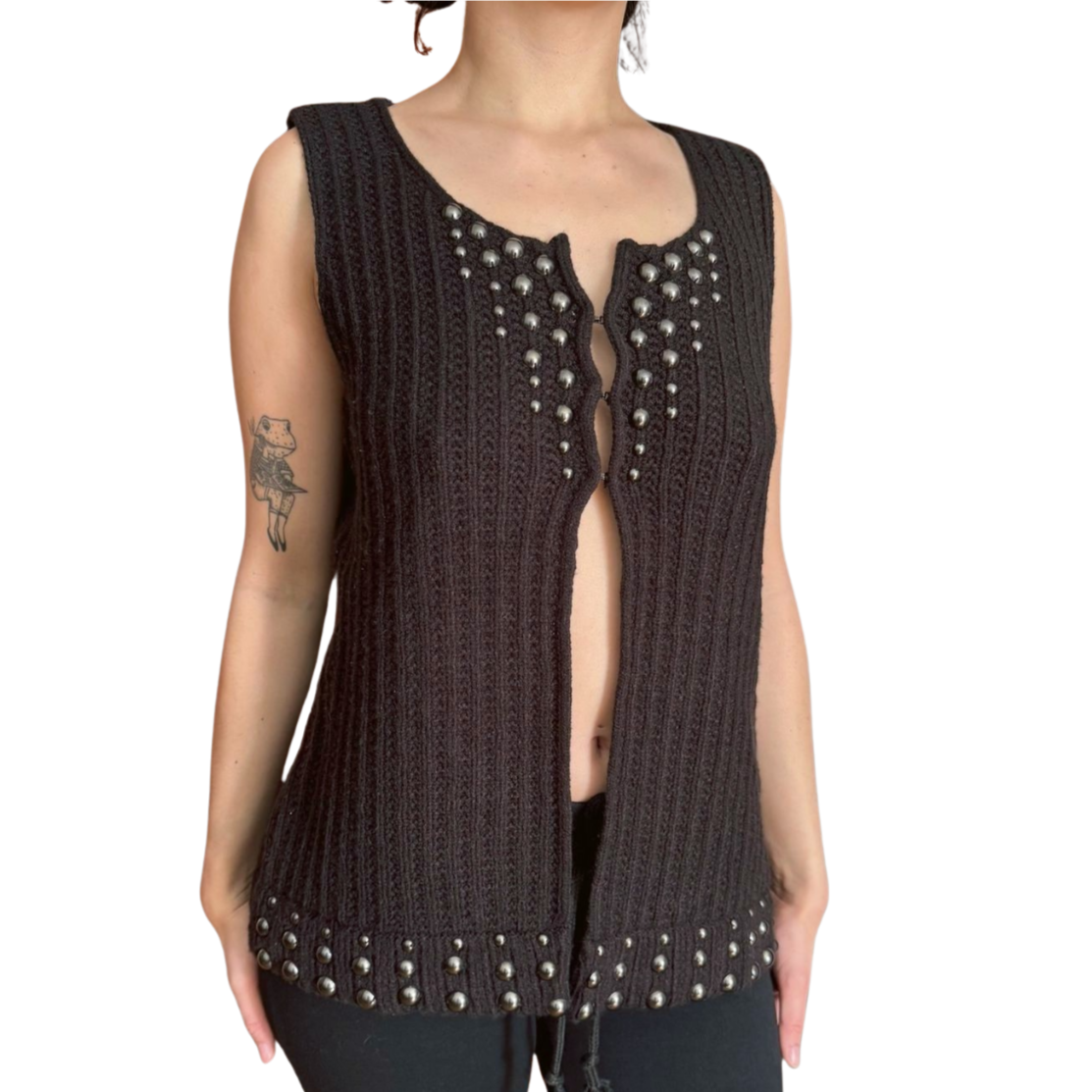 Black Studded Knit Vest | Size S/M