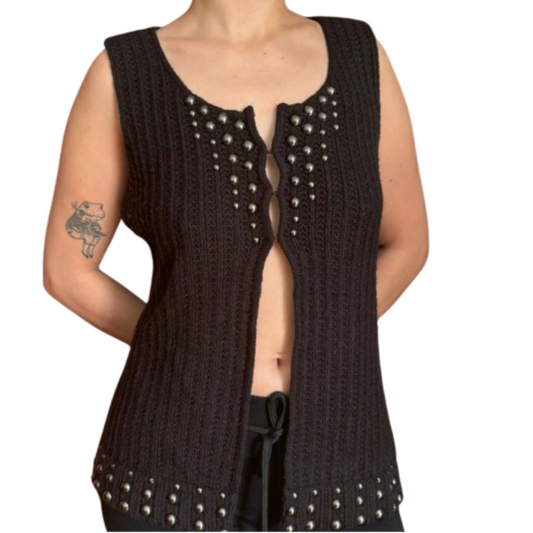 Black Studded Knit Vest | Size S/M