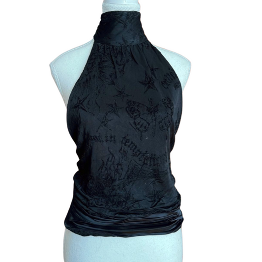 Miss Sixty Black Satin Embellished Halter Top | Size S