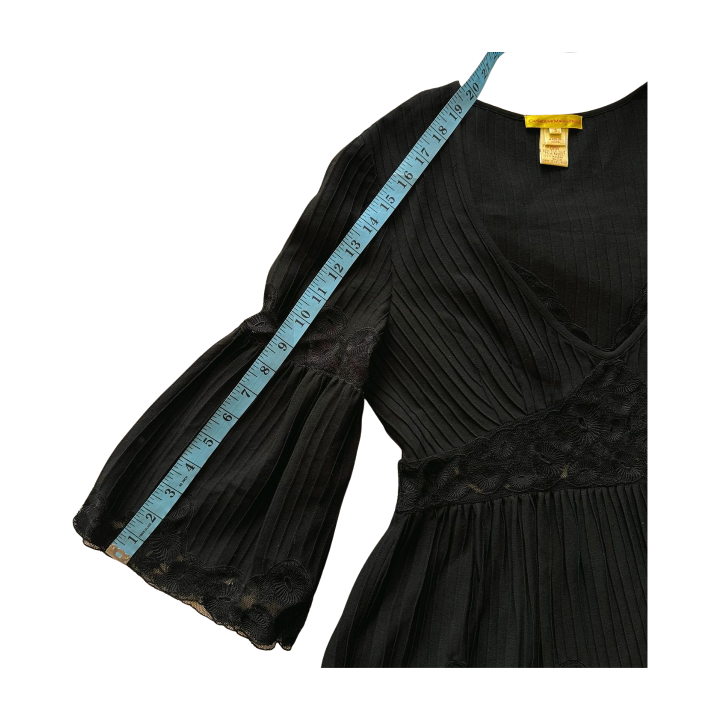 Pleated Babydoll Silk & Wool Blouse with Floral Lace Detail