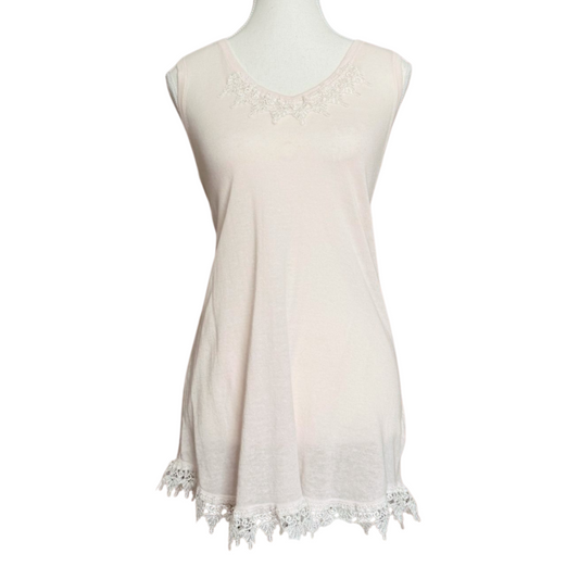 Delicate Light Pink Lace-Trimmed Cotton Mini Dress | Size S