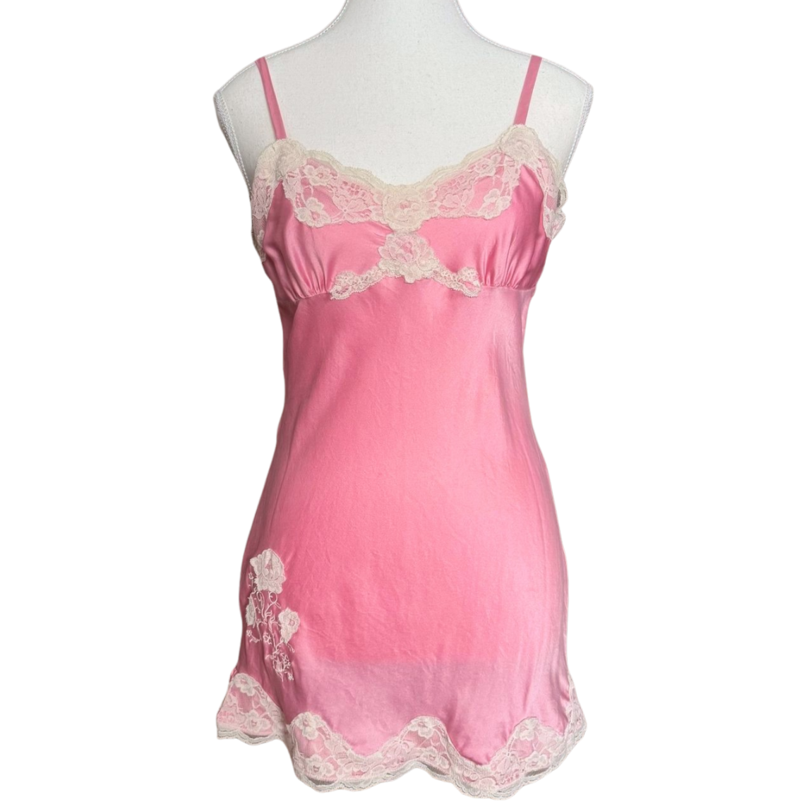 Vintage Pink Silk & Lace Slip Dress | Size S