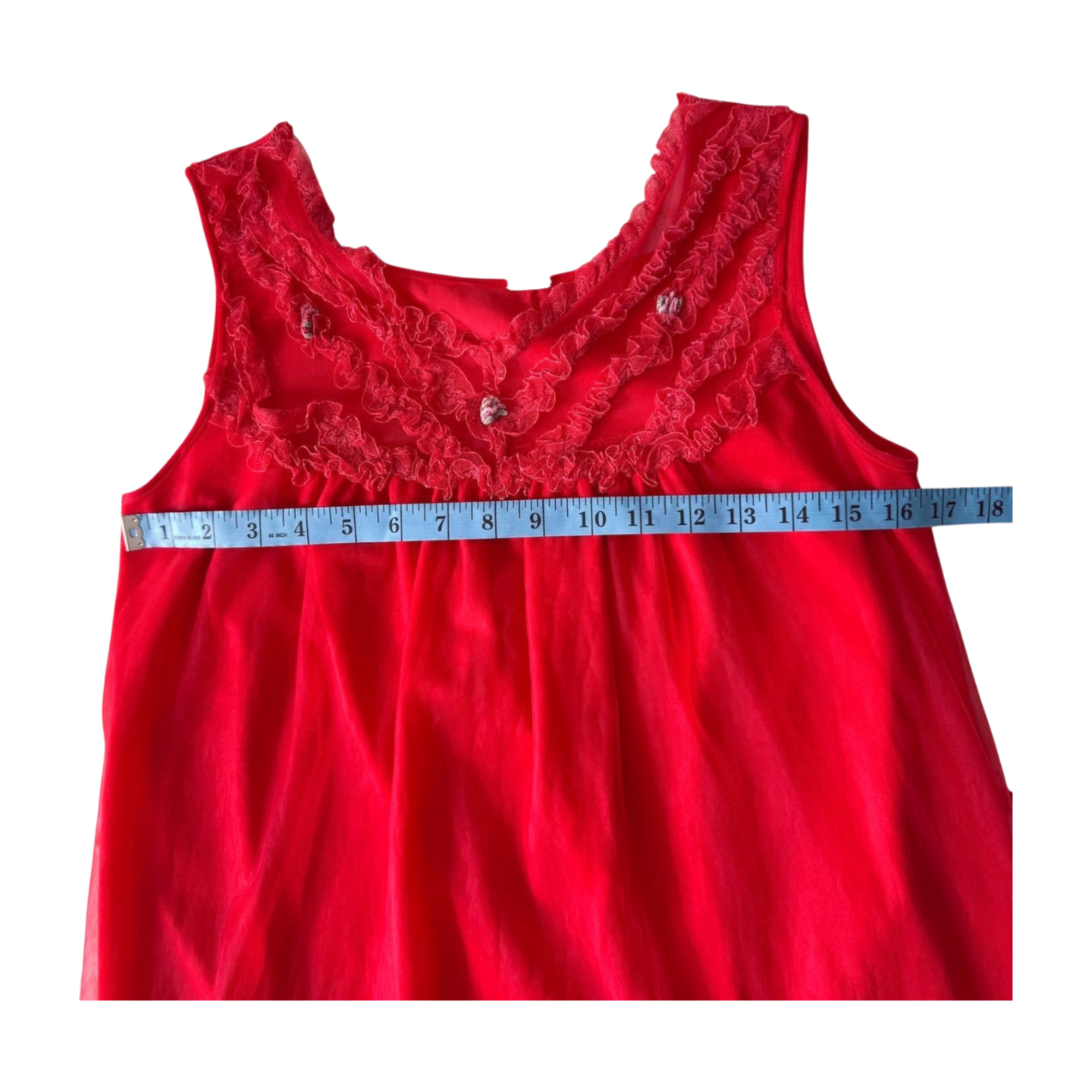 Vintage Red Lace-Trimmed 70s Chemise | Size S/M