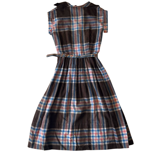 Charming Handmade Plaid 60s Dress w/ Belt / Size XS