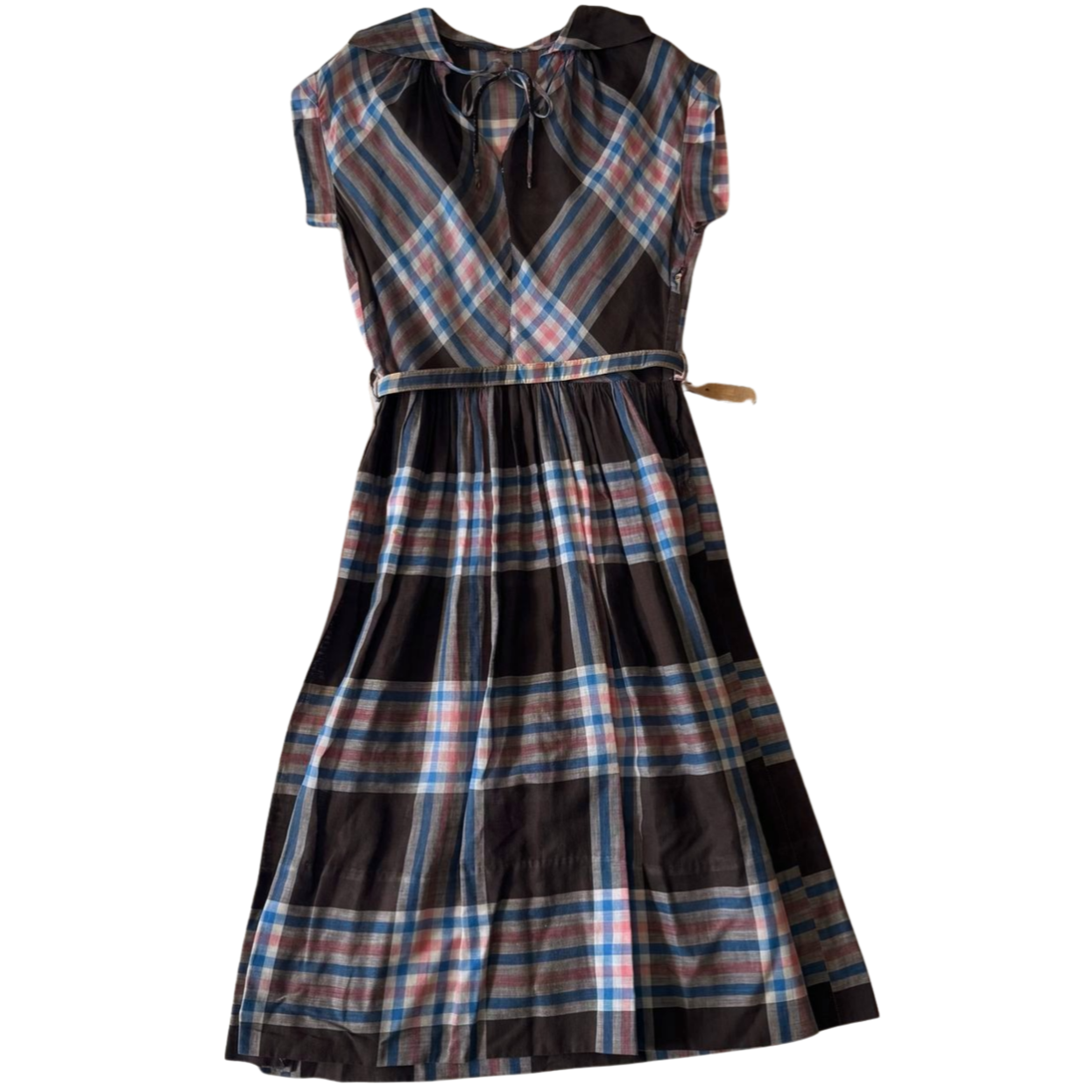 Charming Handmade Plaid 60s Dress w/ Belt / Size XS