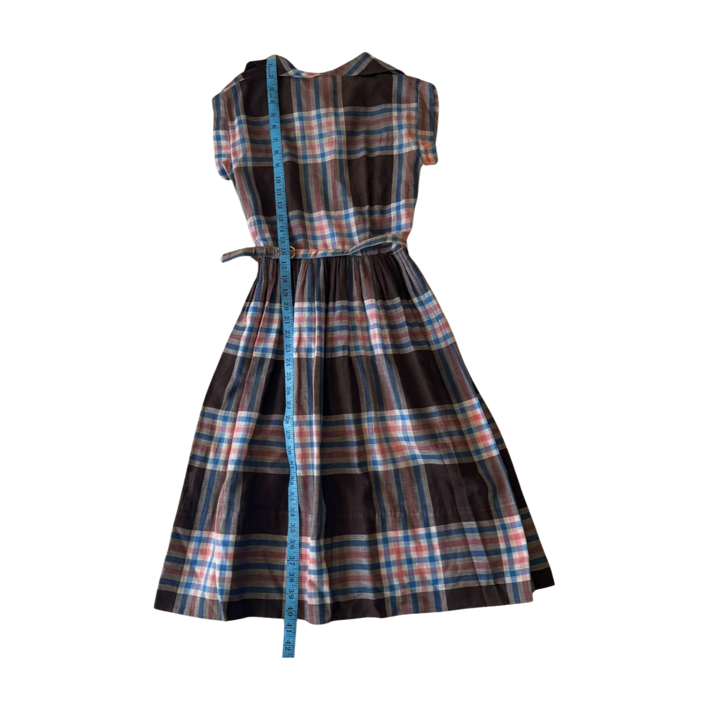 Charming Handmade Plaid 60s Dress w/ Belt / Size XS