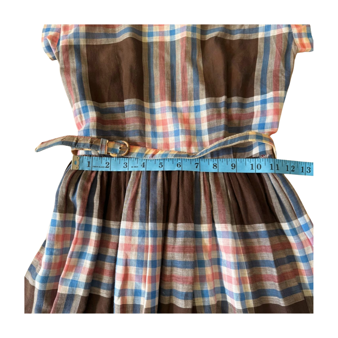 Charming Handmade Plaid 60s Dress w/ Belt / Size XS