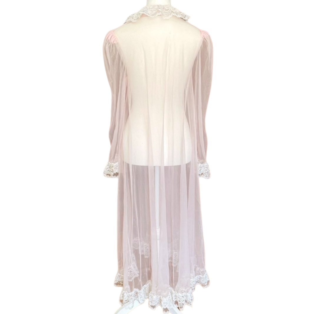 70s Light Pink Lace Trim Robe | One Size