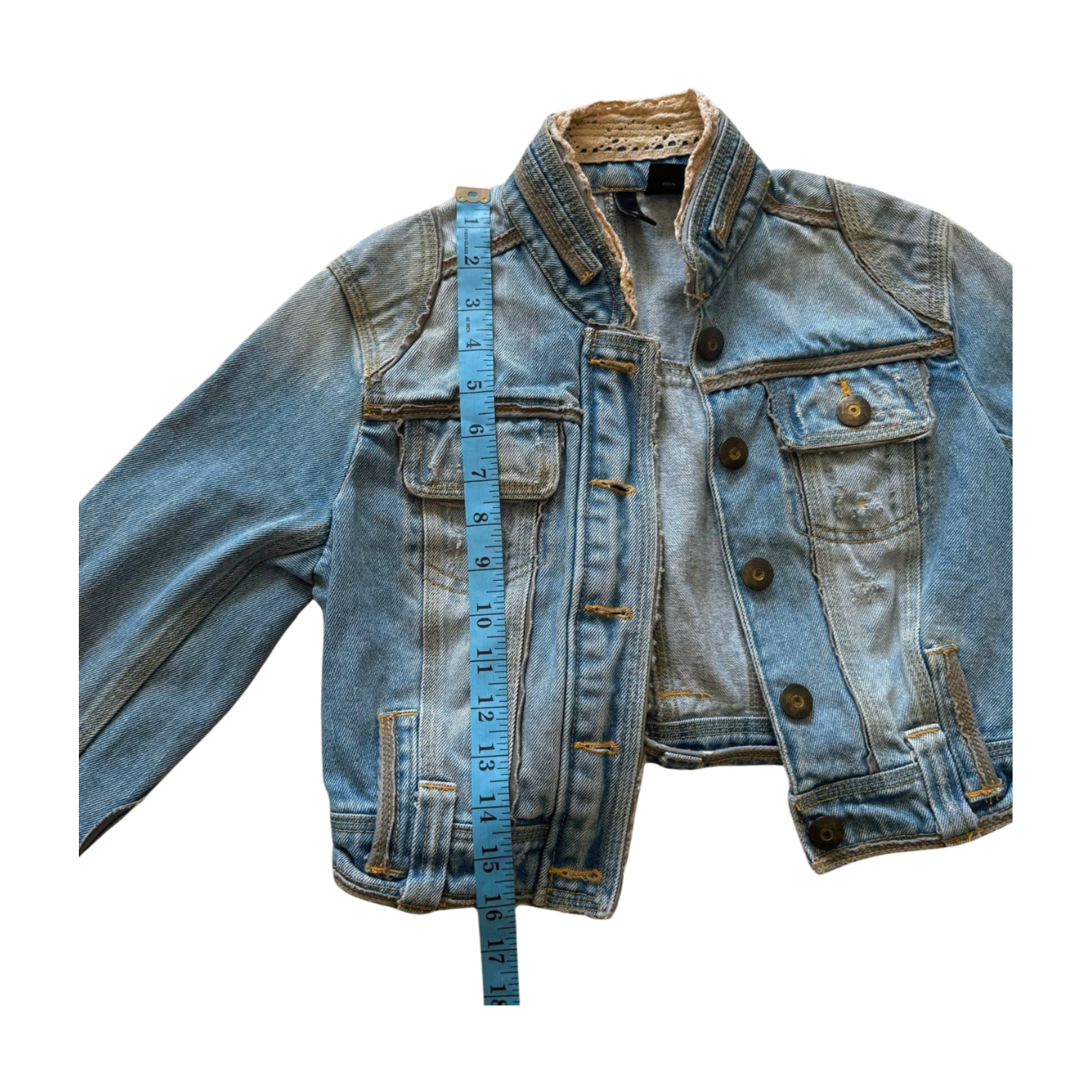 90s Cropped Denim Jacket  w/ Intricate Detailing | Size XS